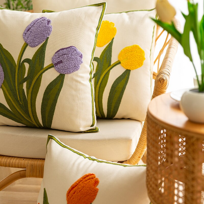 HomeTod™ Embroidered Tulip Pillow Cases