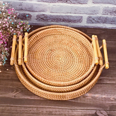 HomeTod™ Rattan Storage Trays With Wooden Handle