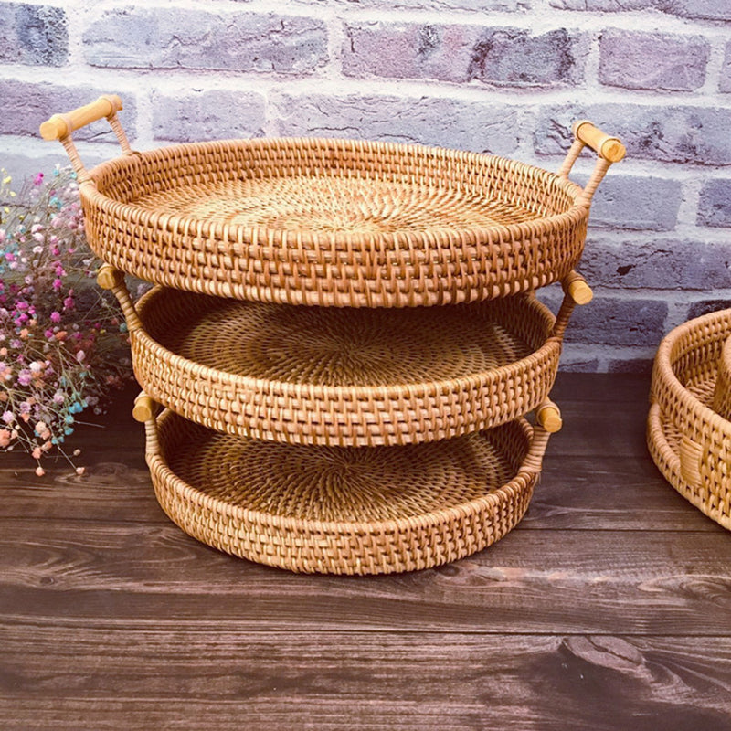 HomeTod™ Rattan Storage Trays With Wooden Handle